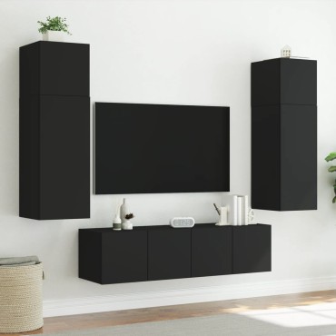 vidaXL Έπιπλα Τοίχου Τηλεόρασης με LED 2 τεμ. Μαύρα 80x35x31cm