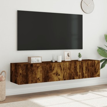 vidaXL Έπιπλα Τοίχου Τηλεόρασης LED 2 τεμ. Καπνιστή Δρυς 80x35x31cm