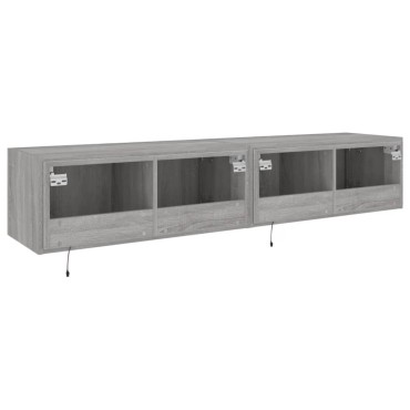 vidaXL Έπιπλα Τοίχου Τηλ. με LED 2 τεμ. Γκρι Sonoma 80x35x31cm