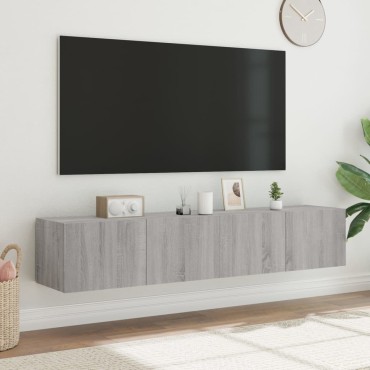 vidaXL Έπιπλα Τοίχου Τηλ. με LED 2 τεμ. Γκρι Sonoma 80x35x31cm
