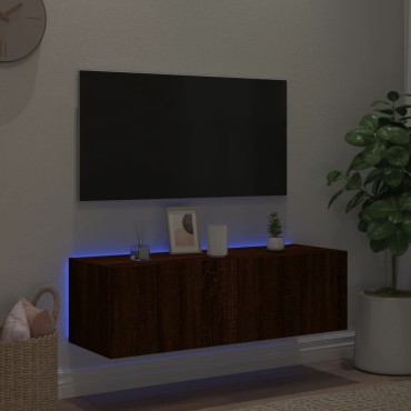 vidaXL Έπιπλο Τοίχου Τηλεόρασης με LED Καφέ Δρυς 100x35x31cm