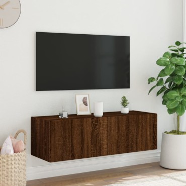 vidaXL Έπιπλο Τοίχου Τηλεόρασης με LED Καφέ Δρυς 100x35x31cm