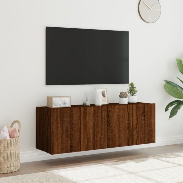 vidaXL Έπιπλα Τοίχου Τηλεόρασης LED 2 τεμ. Καφέ Δρυς 60x35x41cm