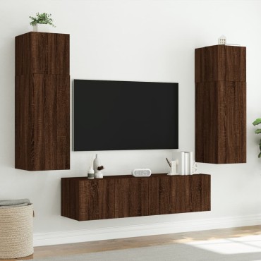 vidaXL Έπιπλα Τοίχου Τηλεόρασης LED 2 τεμ. Καφέ Δρυς 60x35x41cm