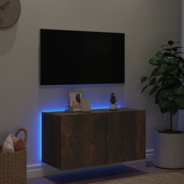vidaXL Έπιπλο Τοίχου Τηλεόρασης με LED Καπνιστή Δρυς 80x35x41cm