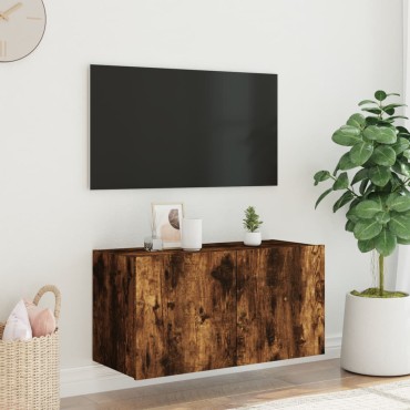vidaXL Έπιπλο Τοίχου Τηλεόρασης με LED Καπνιστή Δρυς 80x35x41cm