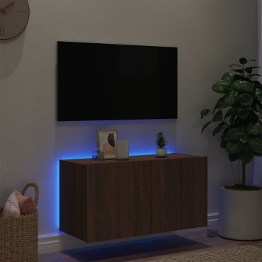 vidaXL Έπιπλο Τοίχου Τηλεόρασης με LED Καφέ Δρυς 80x35x41cm
