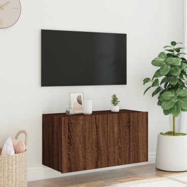 vidaXL Έπιπλο Τοίχου Τηλεόρασης με LED Καφέ Δρυς 80x35x41cm