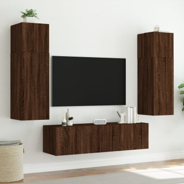vidaXL Έπιπλο Τοίχου Τηλεόρασης με LED Καφέ Δρυς 80x35x41cm