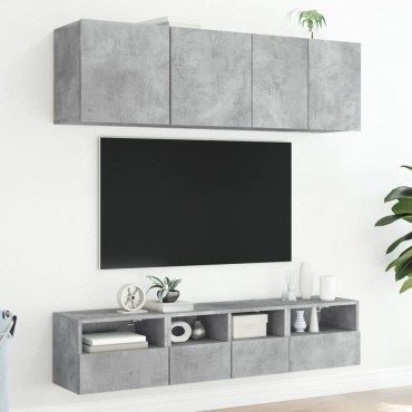 vidaXL Έπιπλα Τοίχου Τηλ. 2 τεμ. Γκρι Σκυρ. 40x30x30cm Επεξ. Ξύλο