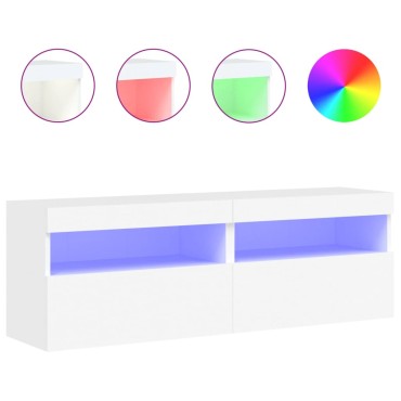 vidaXL Έπιπλα Τοίχου Τηλεόρασης με LED 2 τεμ. Λευκά 60x30x40cm