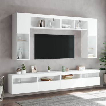 vidaXL Έπιπλα Τοίχου Τηλεόρασης με LED 2 τεμ. Λευκά 60x30x40cm