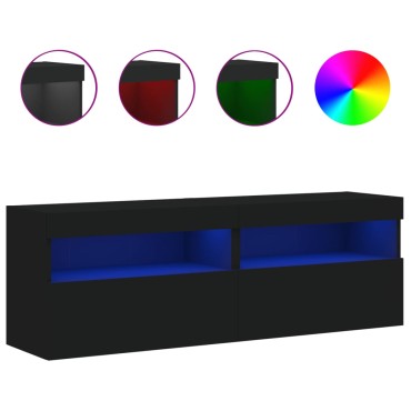vidaXL Έπιπλα Τοίχου Τηλεόρασης με LED 2 τεμ. Μαύρα 60x30x40cm