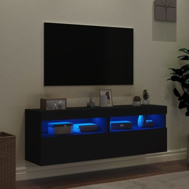 vidaXL Έπιπλα Τοίχου Τηλεόρασης με LED 2 τεμ. Μαύρα 60x30x40cm