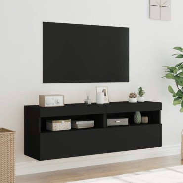 vidaXL Έπιπλα Τοίχου Τηλεόρασης με LED 2 τεμ. Μαύρα 60x30x40cm