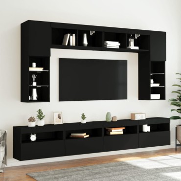 vidaXL Έπιπλα Τοίχου Τηλεόρασης με LED 2 τεμ. Μαύρα 60x30x40cm