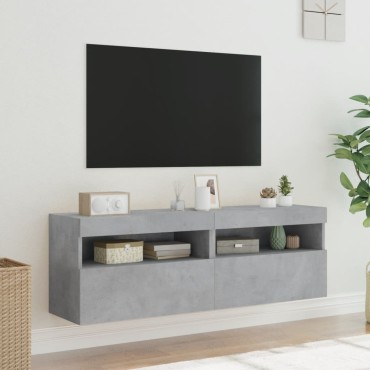 vidaXL Έπιπλα Τηλεόρασης με LED 2 τεμ. Γκρι Σκυροδέματος 60x30x40cm