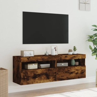 vidaXL Έπιπλα Τοίχου Τηλεόρασης LED 2 τεμ. Καπνιστή Δρυς 60x30x40cm