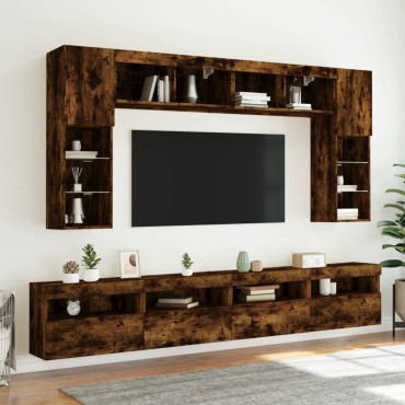 vidaXL Έπιπλα Τοίχου Τηλεόρασης LED 2 τεμ. Καπνιστή Δρυς 60x30x40cm
