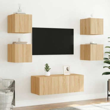 vidaXL Έπιπλα Τοίχου Τηλ. με LED 2 τεμ. Sonoma Δρυς 30,5x35x30cm