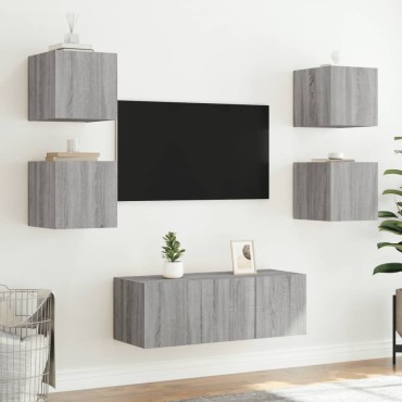 vidaXL Έπιπλο Τοίχου Τηλεόρασης με LED Γκρι Sonoma 30,5x35x30cm