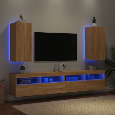 vidaXL Έπιπλα Τοίχου Τηλ. με LED 2 τεμ. Sonoma Δρυς 30,5x35x70cm