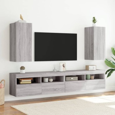 vidaXL Έπιπλο Τοίχου Τηλεόρασης με LED Γκρι Sonoma 30,5x35x70cm
