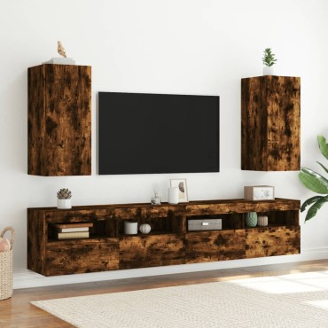 vidaXL Έπιπλο Τοίχου Τηλεόρασης με LED Καπνιστή Δρυς 30,5x35x70cm