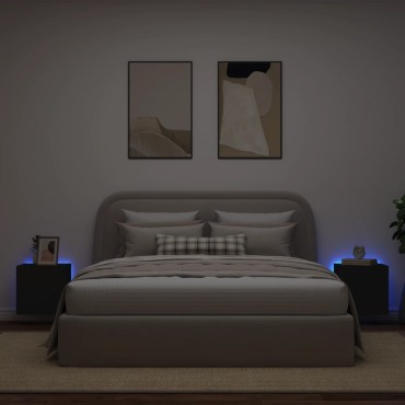 vidaXL Έπιπλα Τοίχου Τηλεόρασης με LED 2 τεμ. Μαύρα 40,5x35x40cm