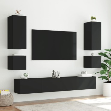 vidaXL Έπιπλα Τοίχου Τηλεόρασης με LED 2 τεμ. Μαύρα 40,5x35x40cm