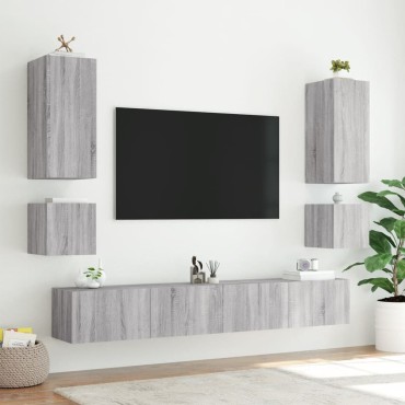 vidaXL Έπιπλο Τοίχου Τηλεόρασης με LED Γκρι Sonoma 40,5x35x40cm