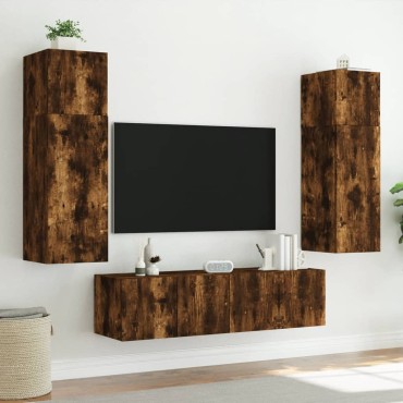 vidaXL Έπιπλο Τοίχου Τηλεόρασης με LED Καπνιστή Δρυς 60x35x31cm