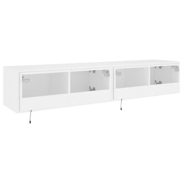 vidaXL Έπιπλα Τοίχου Τηλεόρασης με LED 2 τεμ. Λευκά 80x35x31cm