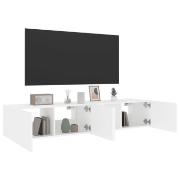 vidaXL Έπιπλα Τοίχου Τηλεόρασης με LED 2 τεμ. Λευκά 80x35x31cm