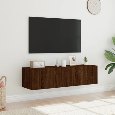 vidaXL Έπιπλα Τοίχου Τηλεόρασης LED 2 τεμ. Καφέ Δρυς 60x35x31cm