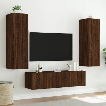 vidaXL Έπιπλα Τοίχου Τηλεόρασης LED 2 τεμ. Καφέ Δρυς 60x35x31cm