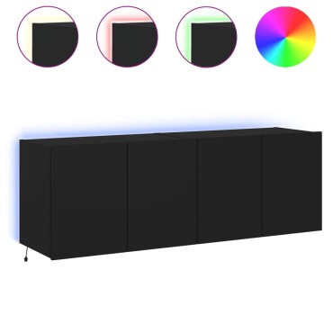 vidaXL Έπιπλα Τοίχου Τηλεόρασης με LED 2 τεμ. Μαύρα 60x35x41cm