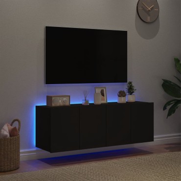 vidaXL Έπιπλα Τοίχου Τηλεόρασης με LED 2 τεμ. Μαύρα 60x35x41cm
