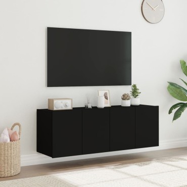 vidaXL Έπιπλα Τοίχου Τηλεόρασης με LED 2 τεμ. Μαύρα 60x35x41cm