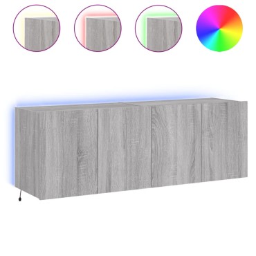 vidaXL Έπιπλα Τοίχου Τηλ. με LED 2 τεμ. Γκρι Sonoma 60x35x41cm