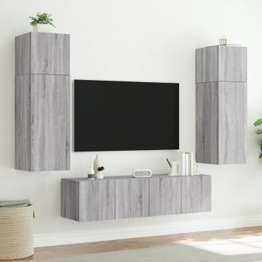 vidaXL Έπιπλα Τοίχου Τηλ. με LED 2 τεμ. Γκρι Sonoma 60x35x41cm