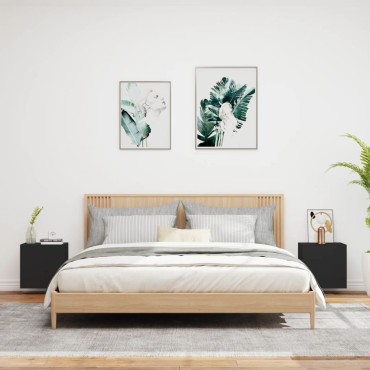 vidaXL Έπιπλα Τηλεόρασης Τοίχου 2 τεμ. Μαύρα 40,5x30x40cm Επεξ. Ξύλο