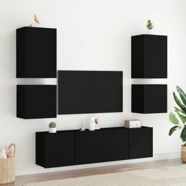 vidaXL Έπιπλα Τηλεόρασης Τοίχου 2 τεμ. Μαύρα 40,5x30x40cm Επεξ. Ξύλο