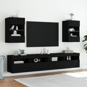 vidaXL Έπιπλο Τοίχου Τηλεόρασης με LED Μαύρο 40x30x60,5cm