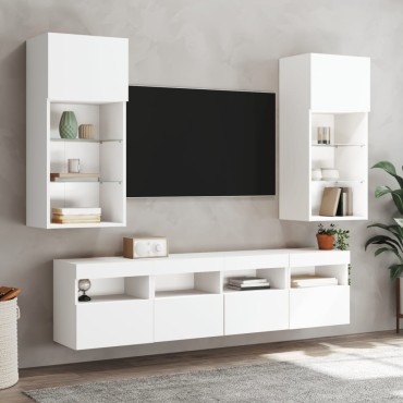 vidaXL Έπιπλα Τοίχου Τηλεόρασης με LED 2 τεμ. Λευκά 40x30x40cm
