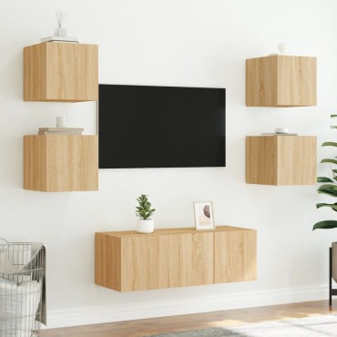 vidaXL Έπιπλο Τοίχου Τηλεόρασης με LED Sonoma Δρυς 30,5x35x30cm