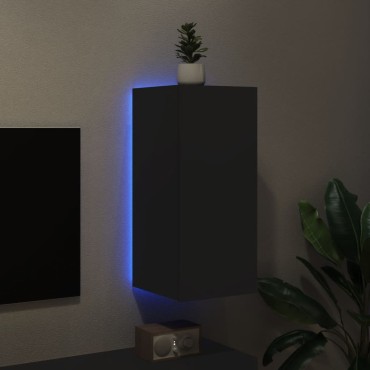 vidaXL Έπιπλο Τοίχου Τηλεόρασης με LED Μαύρο 30,5x35x70cm