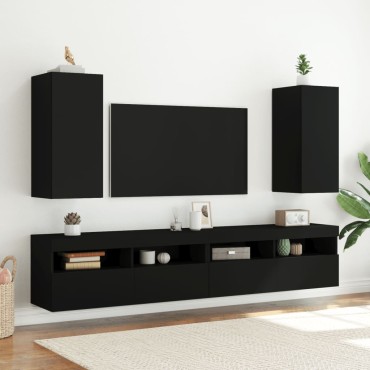 vidaXL Έπιπλο Τοίχου Τηλεόρασης με LED Μαύρο 30,5x35x70cm