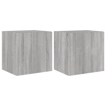 vidaXL Έπιπλα Τοίχου Τηλ. με LED 2 τεμ. Γκρι Sonoma 40,5x35x40cm