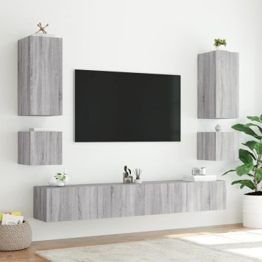 vidaXL Έπιπλα Τοίχου Τηλ. με LED 2 τεμ. Γκρι Sonoma 40,5x35x40cm
